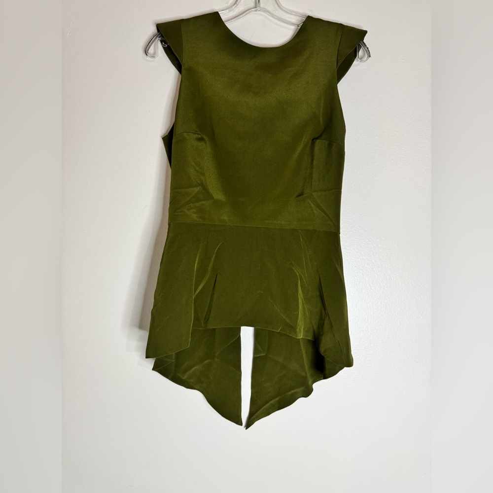Naven Olive Green Peplum High-Low Sleeveless Top